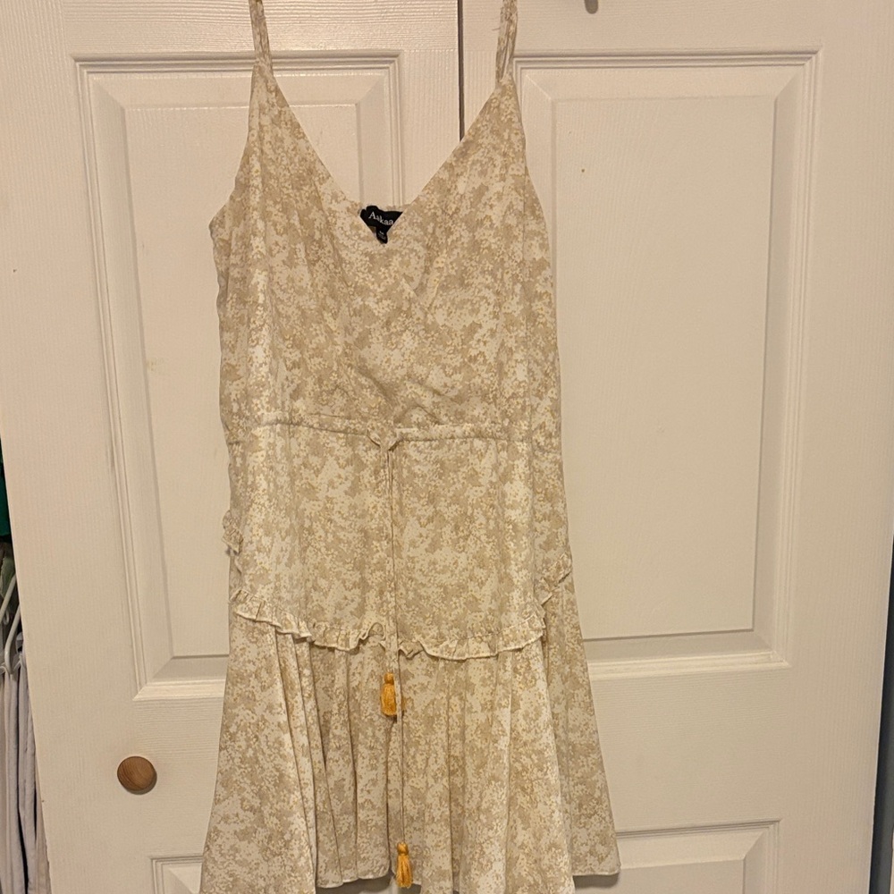 Aakaa Cream and Gold Mini Dress